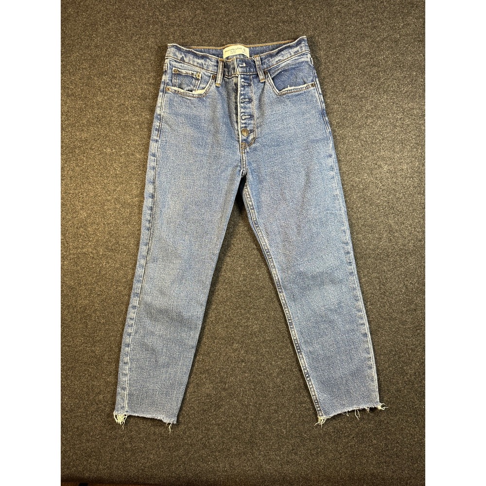Abercrombie & Fitch The Mom High Rise Jeans Light Wash Blue Denim 25 0 Short